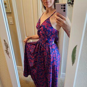 Blue and red floral maxi dress